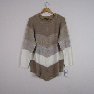 Alyx Colorblock Sweater 1X Tan Asymmetrical Knit Cozy Shimmer Normcore Casual